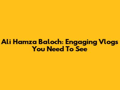 Ali Hamza Baloch: Engaging Vlogs You Need To See
