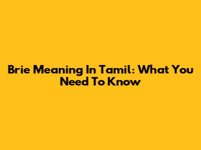 Brie Meaning In Tamil: What You Need To Know