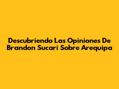 Descubriendo Las Opiniones De Brandon Sucari Sobre Arequipa
