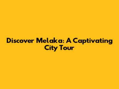 Discover Melaka: A Captivating City Tour