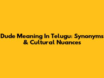 Dude Meaning In Telugu: Synonyms & Cultural Nuances