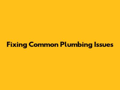 Fixing Common Plumbing Issues