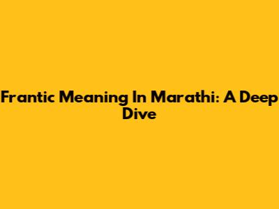 Frantic Meaning In Marathi: A Deep Dive