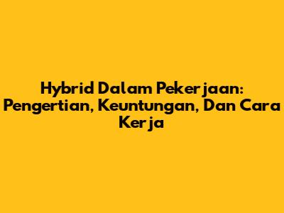 Hybrid Dalam Pekerjaan: Pengertian, Keuntungan, Dan Cara Kerja