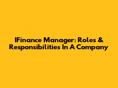 IFinance Manager: Roles & Responsibilities In A Company