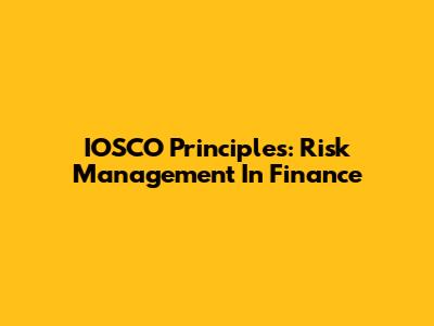IOSCO Principles: Risk Management In Finance