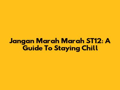 Jangan Marah Marah ST12: A Guide To Staying Chill