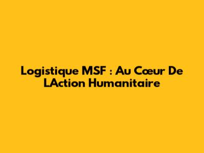 Logistique MSF : Au Cœur De L'Action Humanitaire
