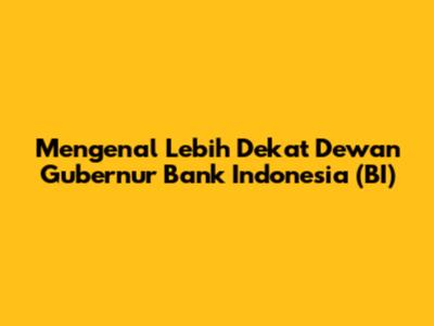 Mengenal Lebih Dekat Dewan Gubernur Bank Indonesia (BI)