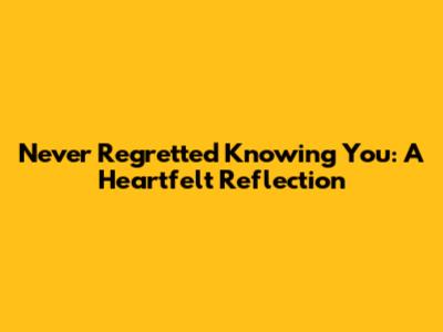 Never Regretted Knowing You: A Heartfelt Reflection