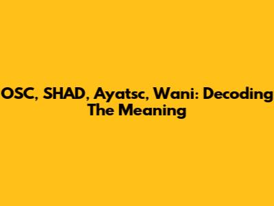 OSC, SHAD, Ayatsc, Wani: Decoding The Meaning