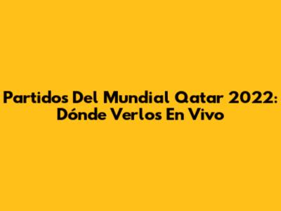 Partidos Del Mundial Qatar 2022: Dónde Verlos En Vivo