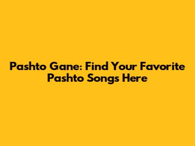 Pashto Gane: Find Your Favorite Pashto Songs Here