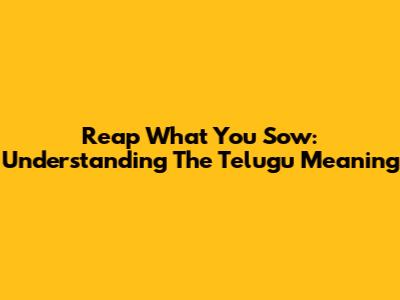 Reap What You Sow: Understanding The Telugu Meaning