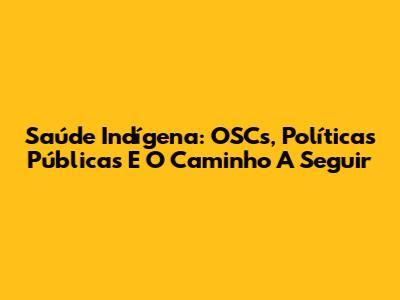 Saúde Indígena: OSCs, Políticas Públicas E O Caminho A Seguir
