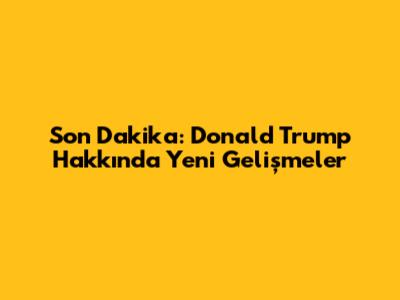Son Dakika: Donald Trump Hakkında Yeni Gelişmeler