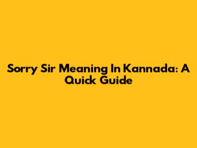 Sorry Sir Meaning In Kannada: A Quick Guide