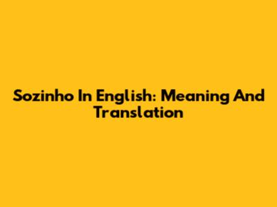 Sozinho In English: Meaning And Translation