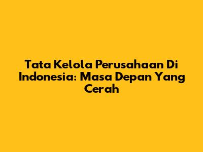 Tata Kelola Perusahaan Di Indonesia: Masa Depan Yang Cerah