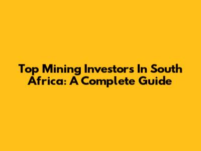 Top Mining Investors In South Africa: A Complete Guide