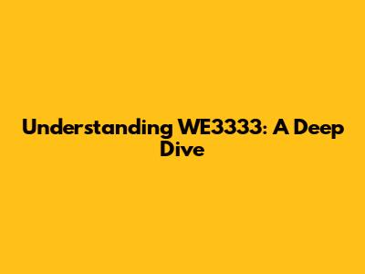 Understanding WE3333: A Deep Dive