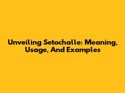 Unveiling Setochalle: Meaning, Usage, And Examples